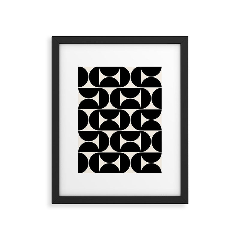 Mid Century Modern Abstract Pattern Black And Cream White Framed Art Print Gallery Image 5