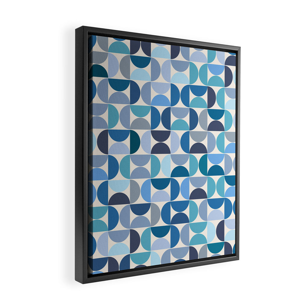 Mid Century Modern Pattern Blue Framed Canvas Print Gallery Image 2