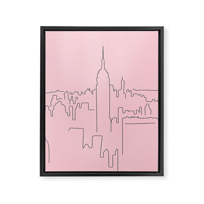New York City Minimal Line Preppy Pink Framed Canvas Print Gallery Image 1