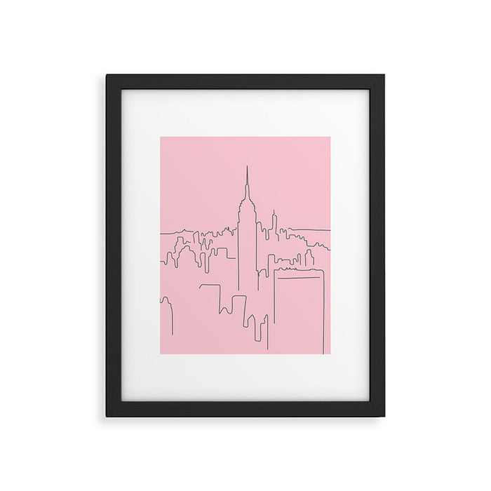 New York City Minimal Line Preppy Pink Framed Art Print Gallery Image 1