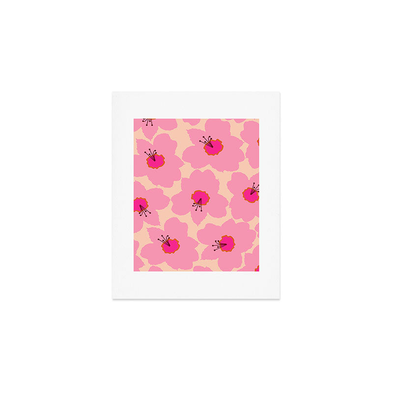 Orange And Pink Retro Floral Art Print Gallery Image 1