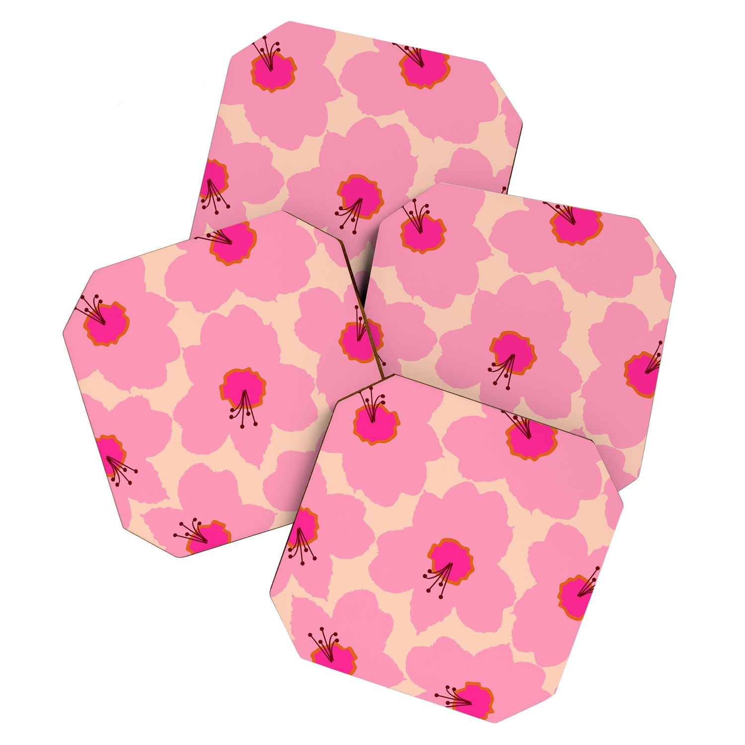 Orange And Pink Retro Floral Coaster Gallery Image 1