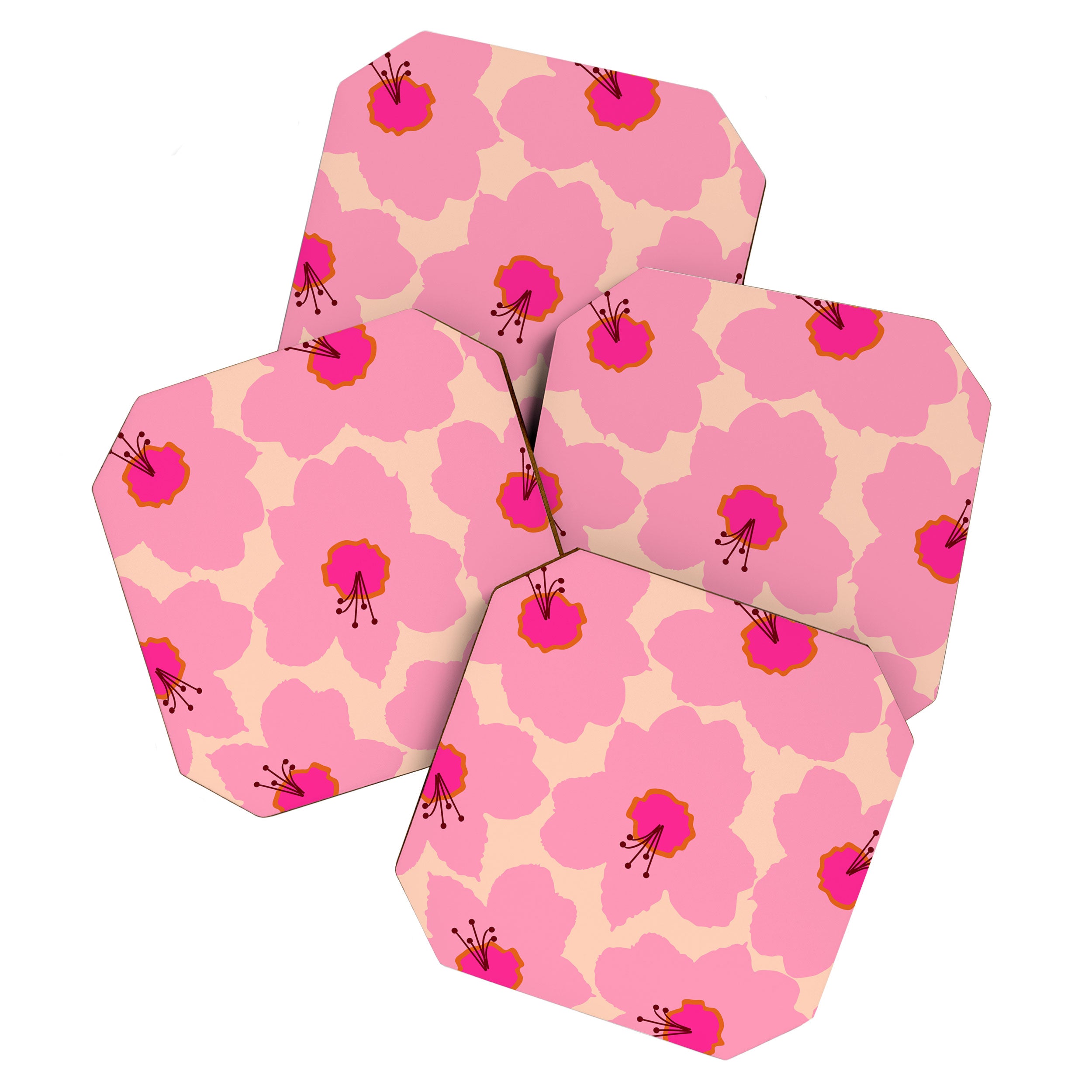 Orange And Pink Retro Floral Coaster Gallery Image 1