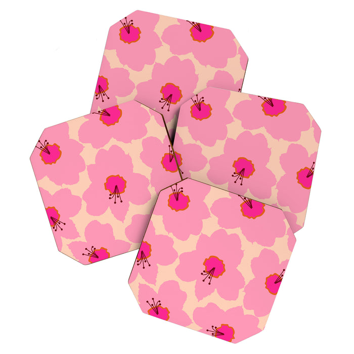 Orange And Pink Retro Floral Coaster Gallery Image 1