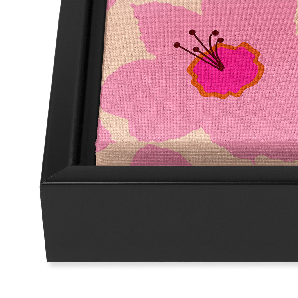 Orange And Pink Retro Floral Framed Canvas Print Gallery Image 3