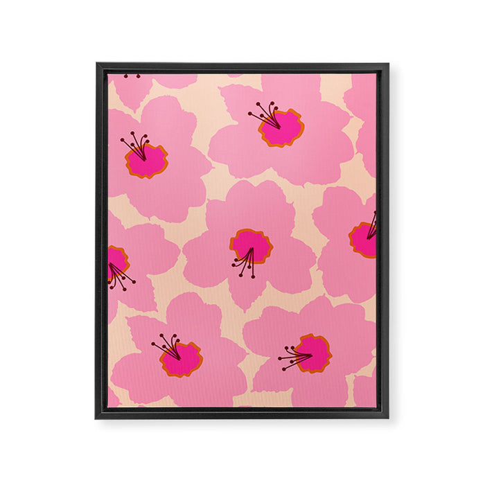 Orange And Pink Retro Floral Framed Canvas Print Gallery Image 1