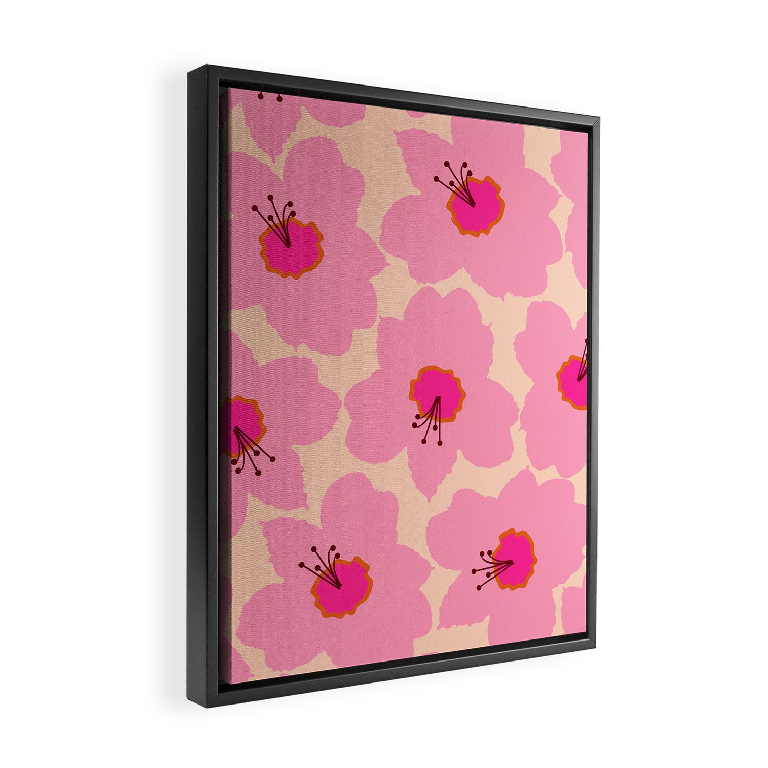 Orange And Pink Retro Floral Framed Canvas Print Gallery Image 2