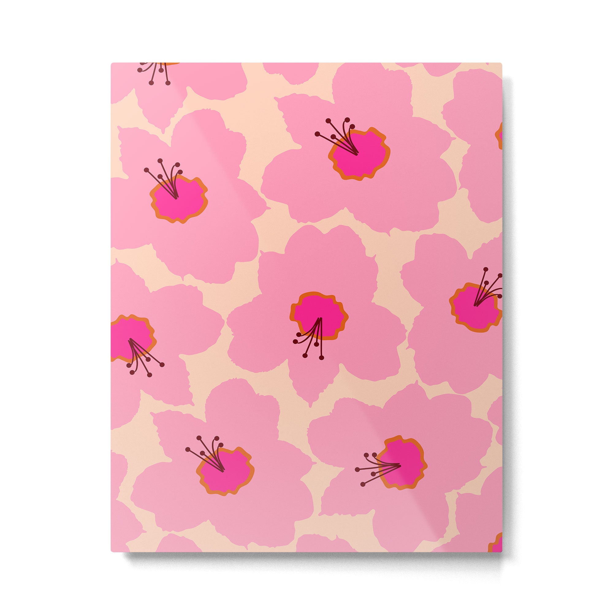 Orange And Pink Retro Floral Metal Print Gallery Image 4
