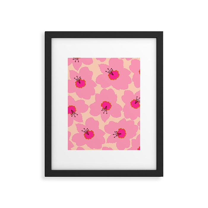 Orange And Pink Retro Floral Framed Art Print Gallery Image 1
