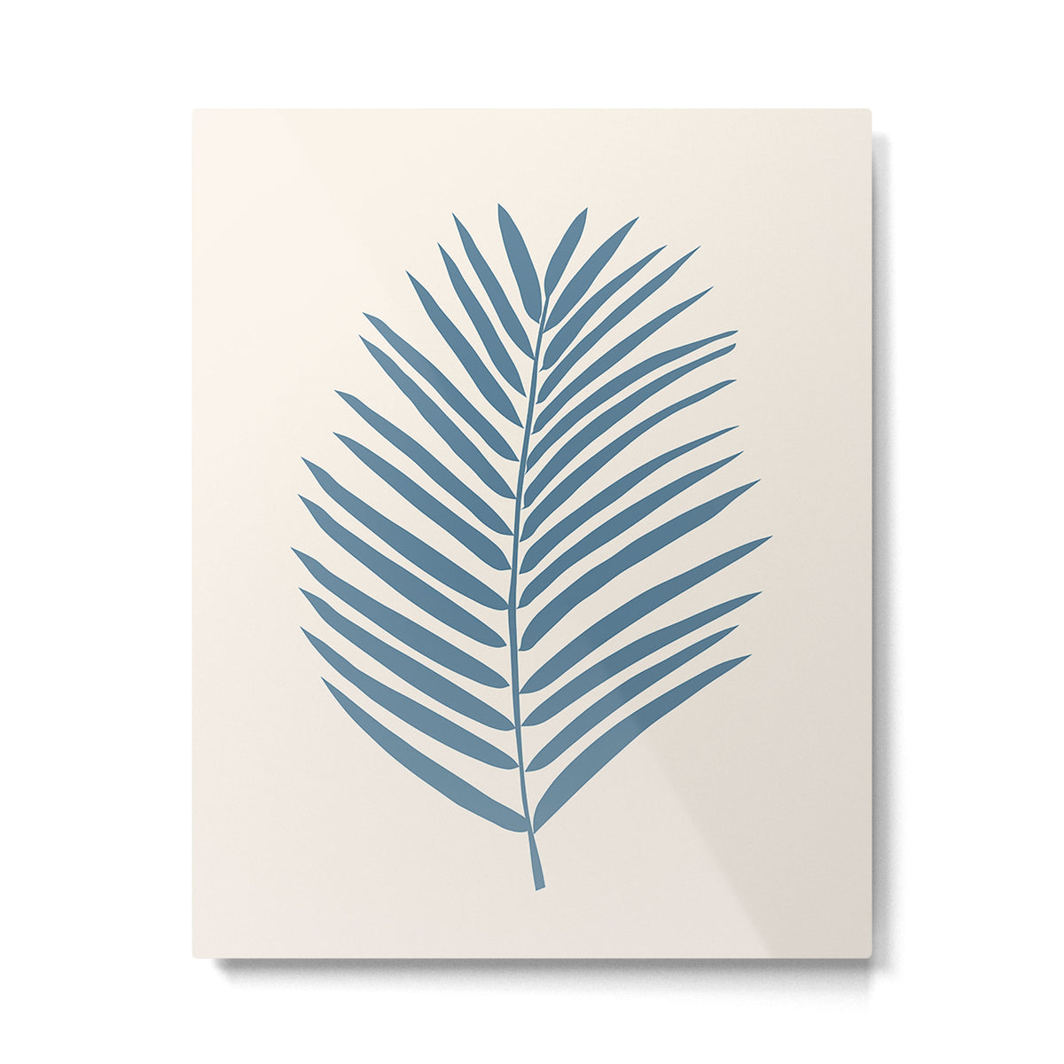 Palm Leaf Blue And Cream Metal Print Gallery Image 4