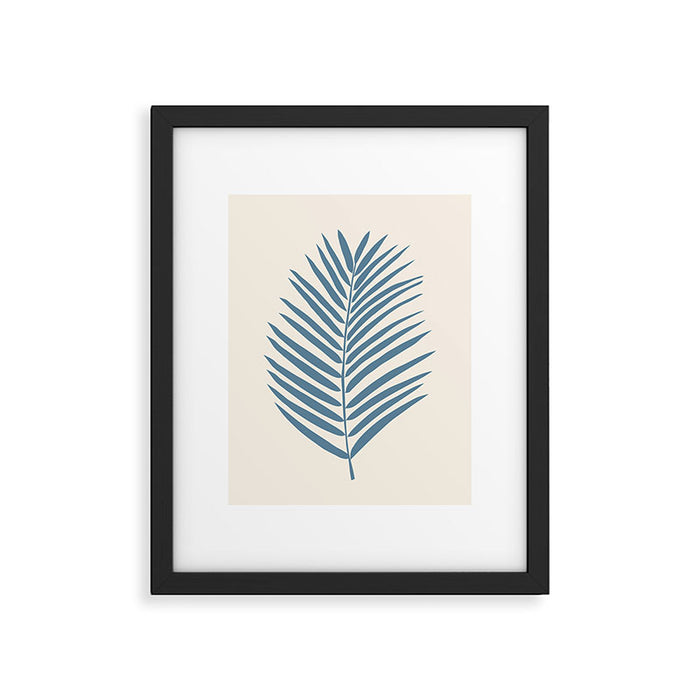 Palm Leaf Blue And Cream Framed Art Print Gallery Image 1