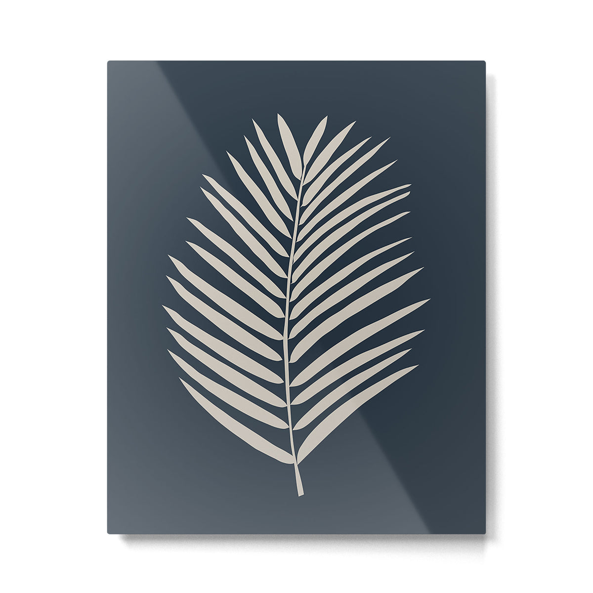 Palm Leaf Navy Blue And Cream Metal Print Gallery Image 4