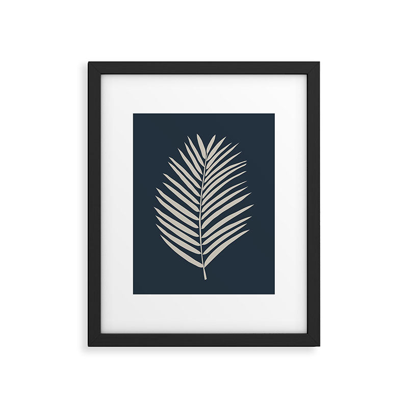 Palm Leaf Navy Blue And Cream Framed Art Print Gallery Image 5