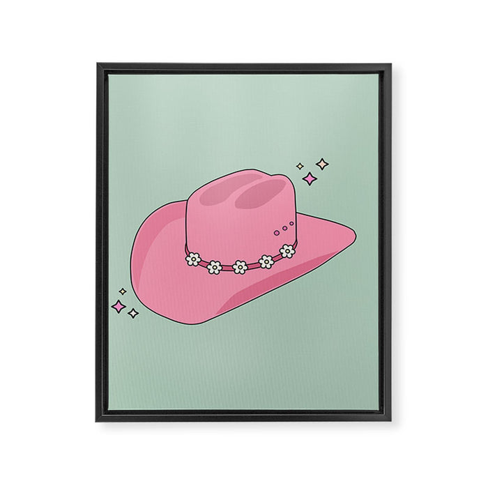 Pink And Green Colorful Cowboy Hat Framed Canvas Print Gallery Image 1
