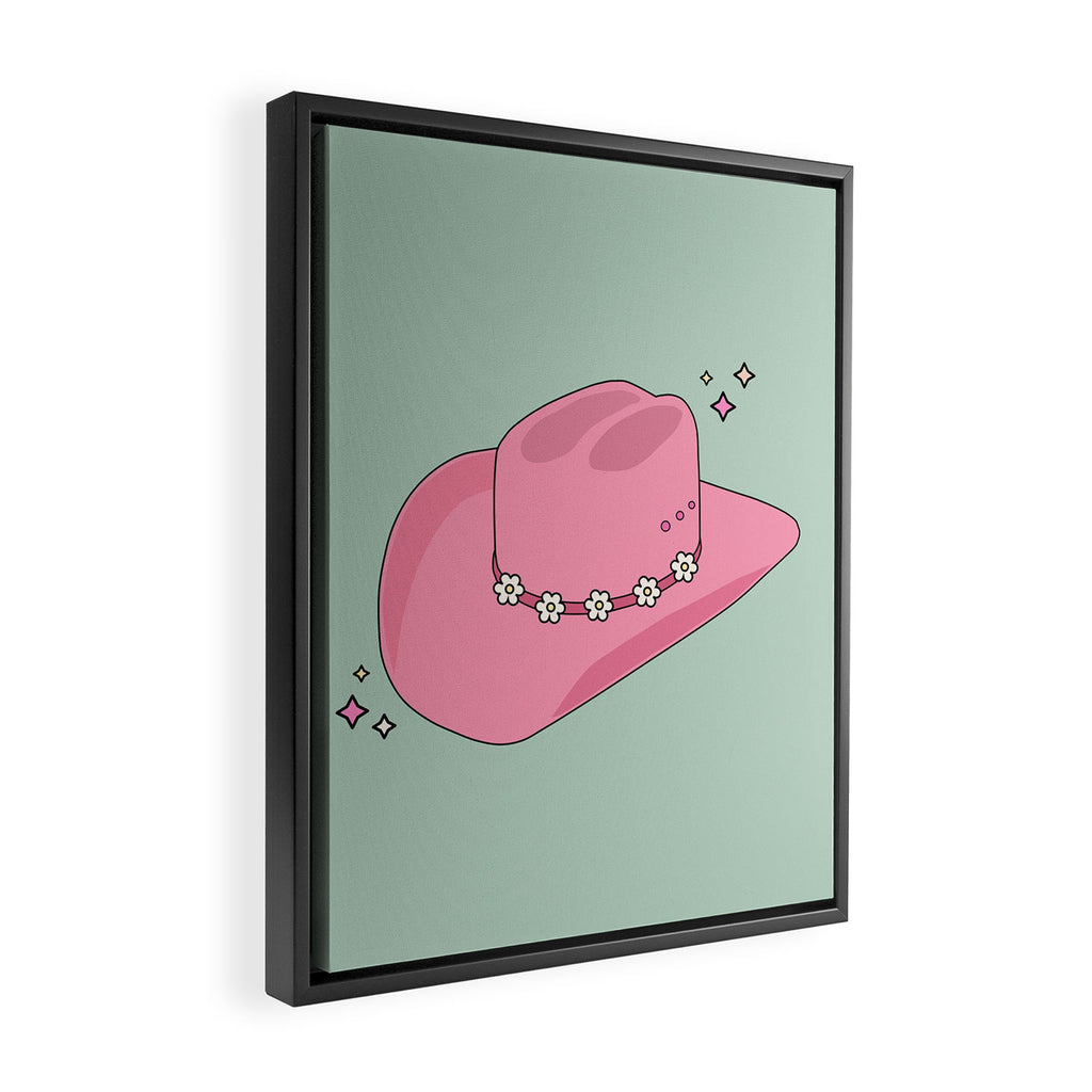 Pink And Green Colorful Cowboy Hat Framed Canvas Print Gallery Image 2