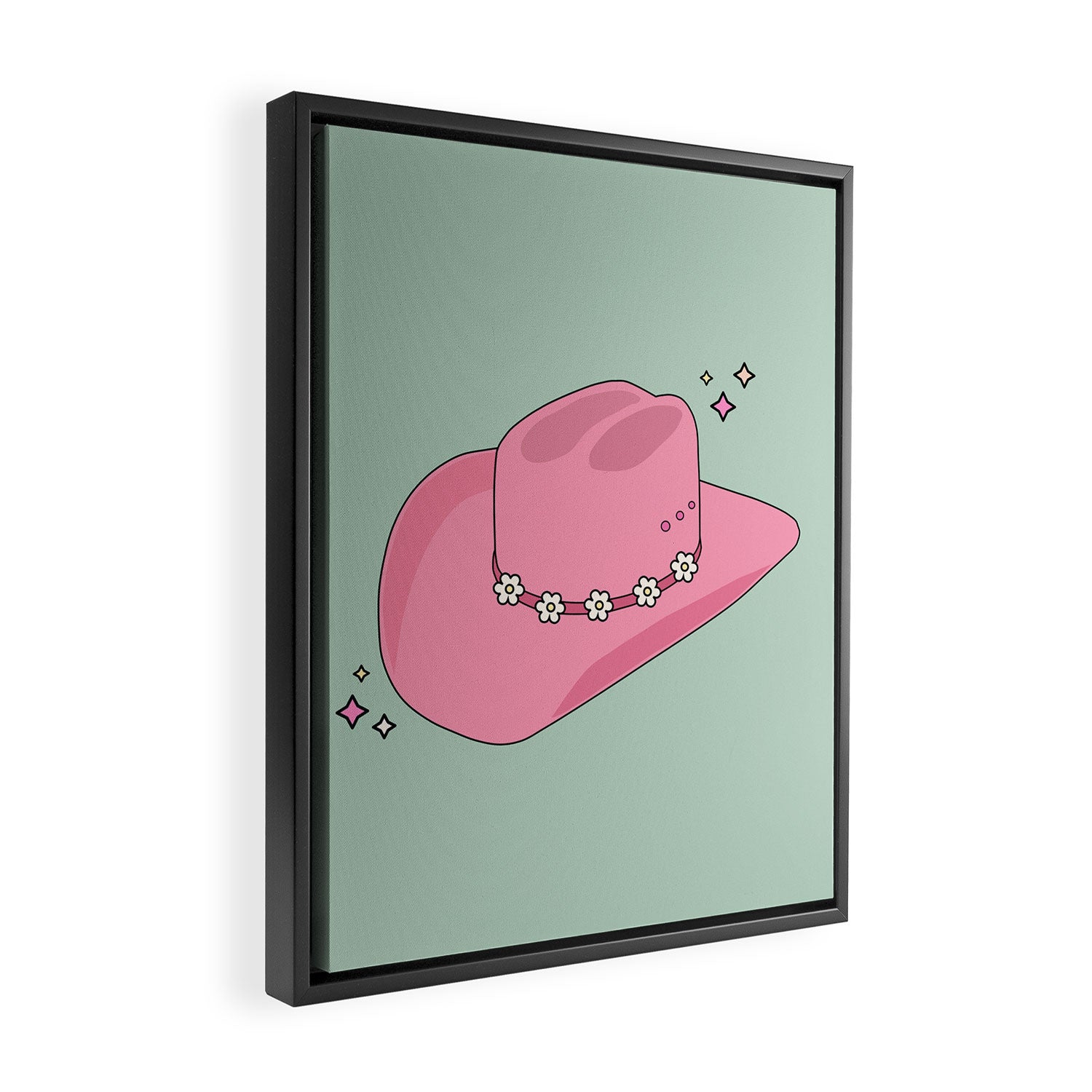 Pink And Green Colorful Cowboy Hat Framed Canvas Print Gallery Image 2