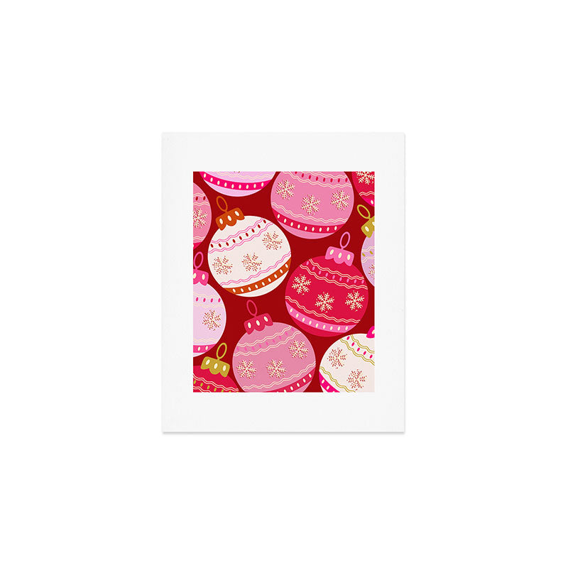 Pink Christmas Decorations Retro Baubles Art Print Gallery Image 1