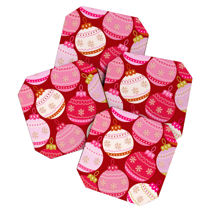 Pink Christmas Decorations Retro Baubles Coaster Gallery Image 1