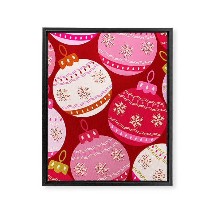 Pink Christmas Decorations Retro Baubles Framed Canvas Print Gallery Image 1