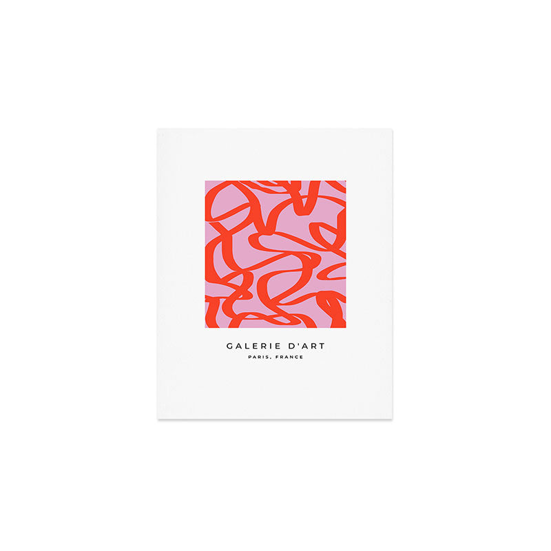 Pink Retro Lines Modern Abstract Brush Shapes Midcentury Line Shapes Vintage Art Print Gallery Image 1