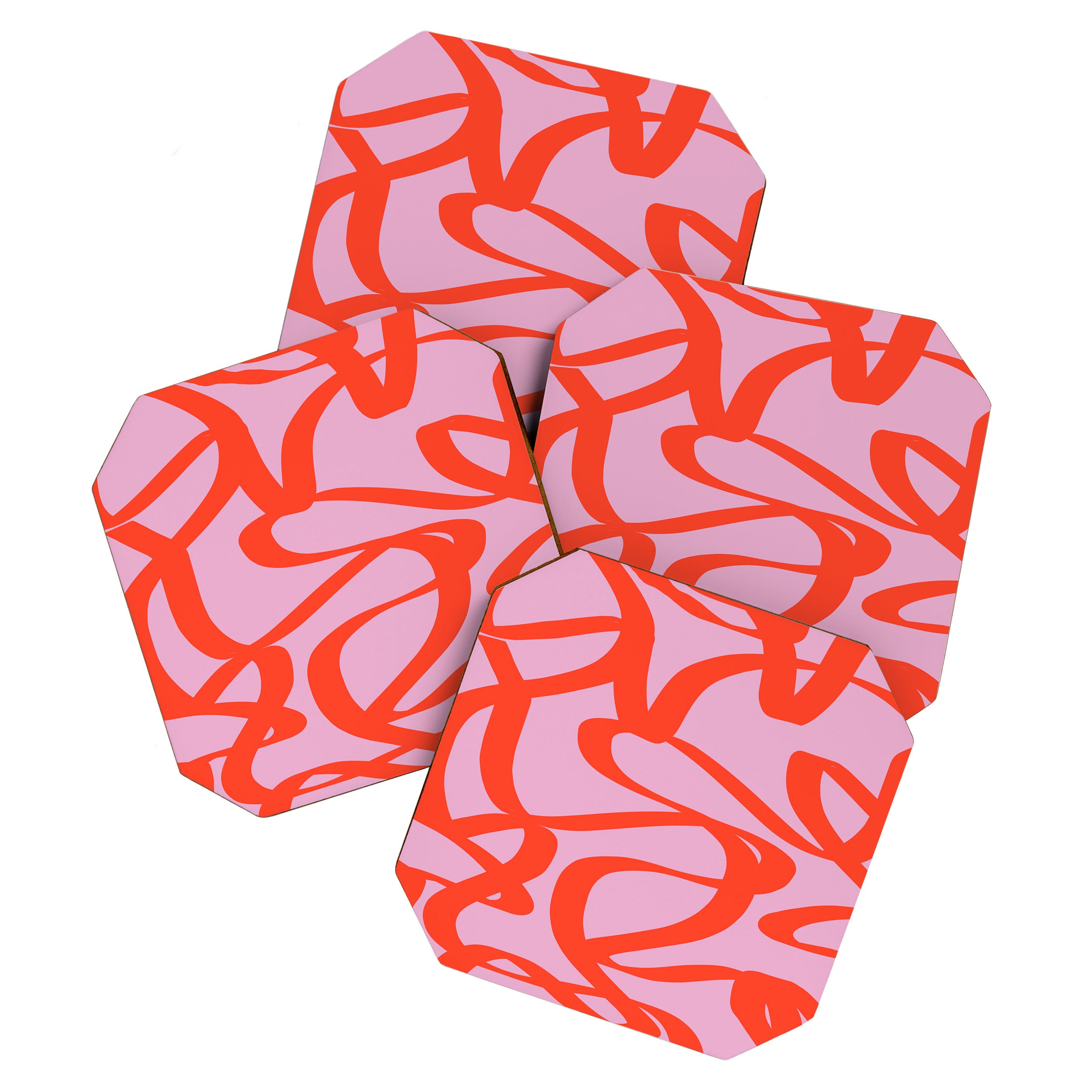 Pink Retro Lines Modern Abstract Brush Shapes Midcentury Line Shapes Vintage Coaster Gallery Image 1