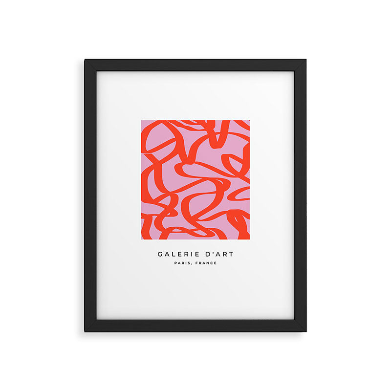 Pink Retro Lines Modern Abstract Brush Shapes Midcentury Line Shapes Vintage Framed Art Print Gallery Image 5
