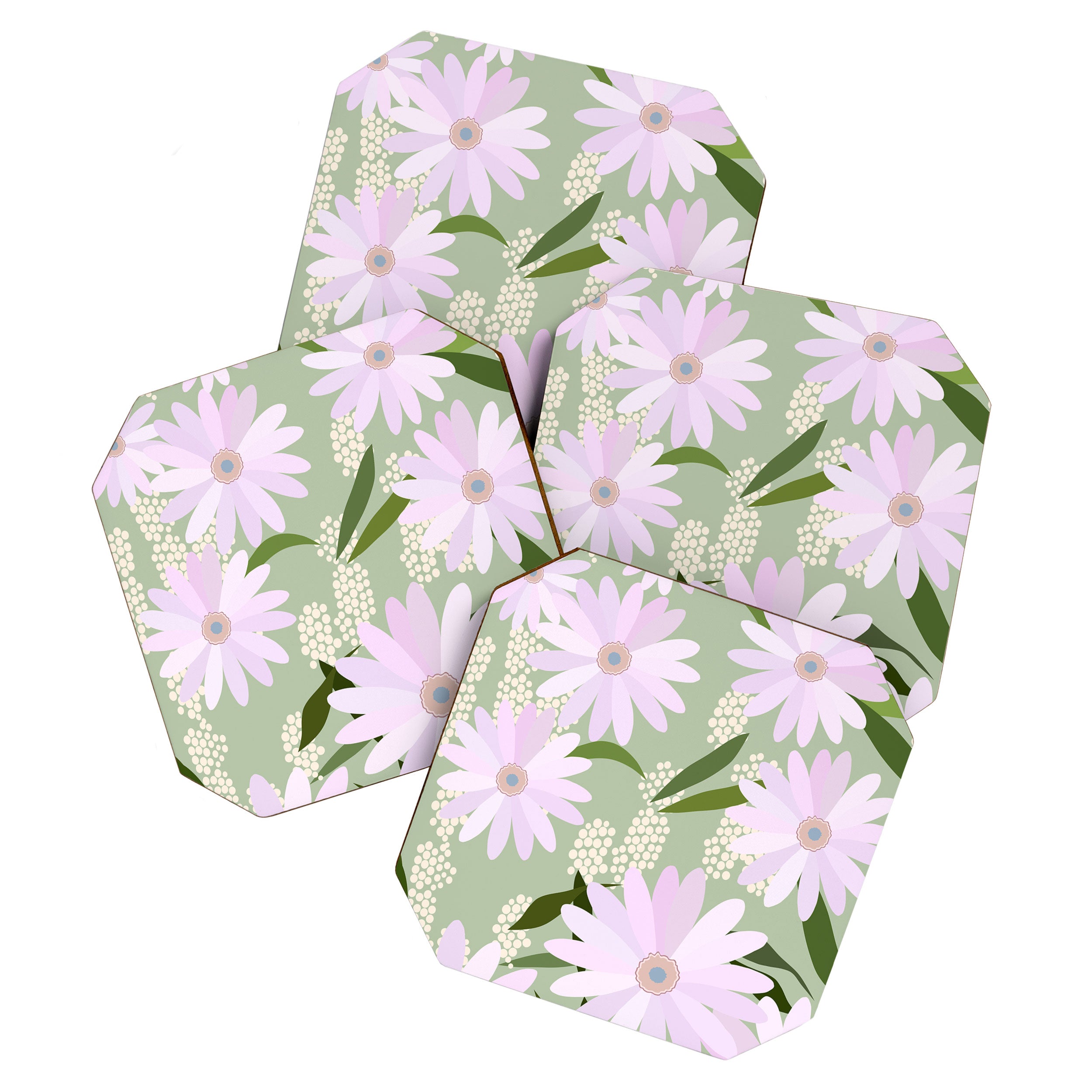 Playful Daisies | 01 - Lilac And Pastel Green Coaster Gallery Image 1