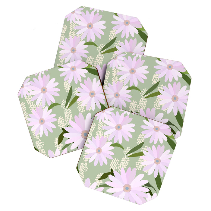 Playful Daisies | 01 - Lilac And Pastel Green Coaster Gallery Image 1