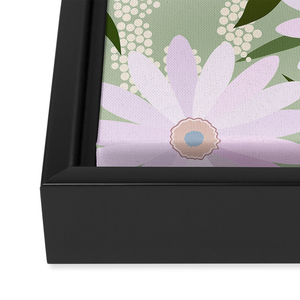 Playful Daisies | 01 - Lilac And Pastel Green Framed Canvas Print Gallery Image 3