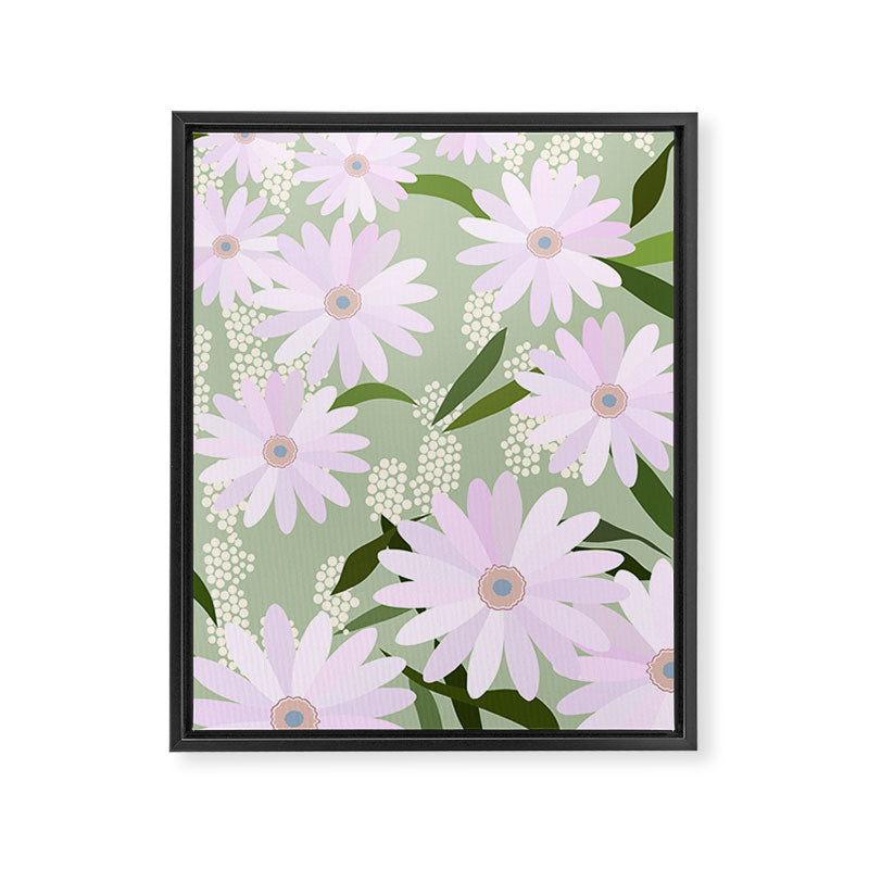 Playful Daisies | 01 - Lilac And Pastel Green Framed Canvas Print Gallery Image 6