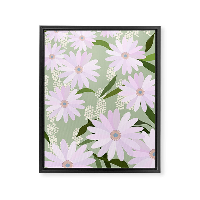 Playful Daisies | 01 - Lilac And Pastel Green Framed Canvas Print Gallery Image 1