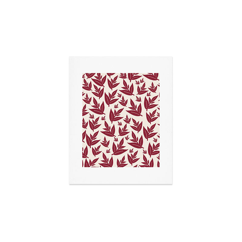 Red On Cream Leaves Art Print Gallery Image 1