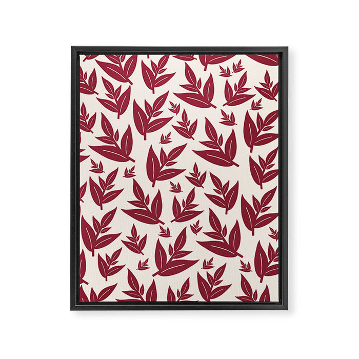 Red On Cream Leaves Framed Canvas Print Gallery Image 1