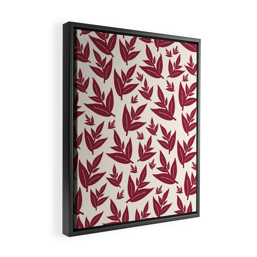Red On Cream Leaves Framed Canvas Print Gallery Image 2