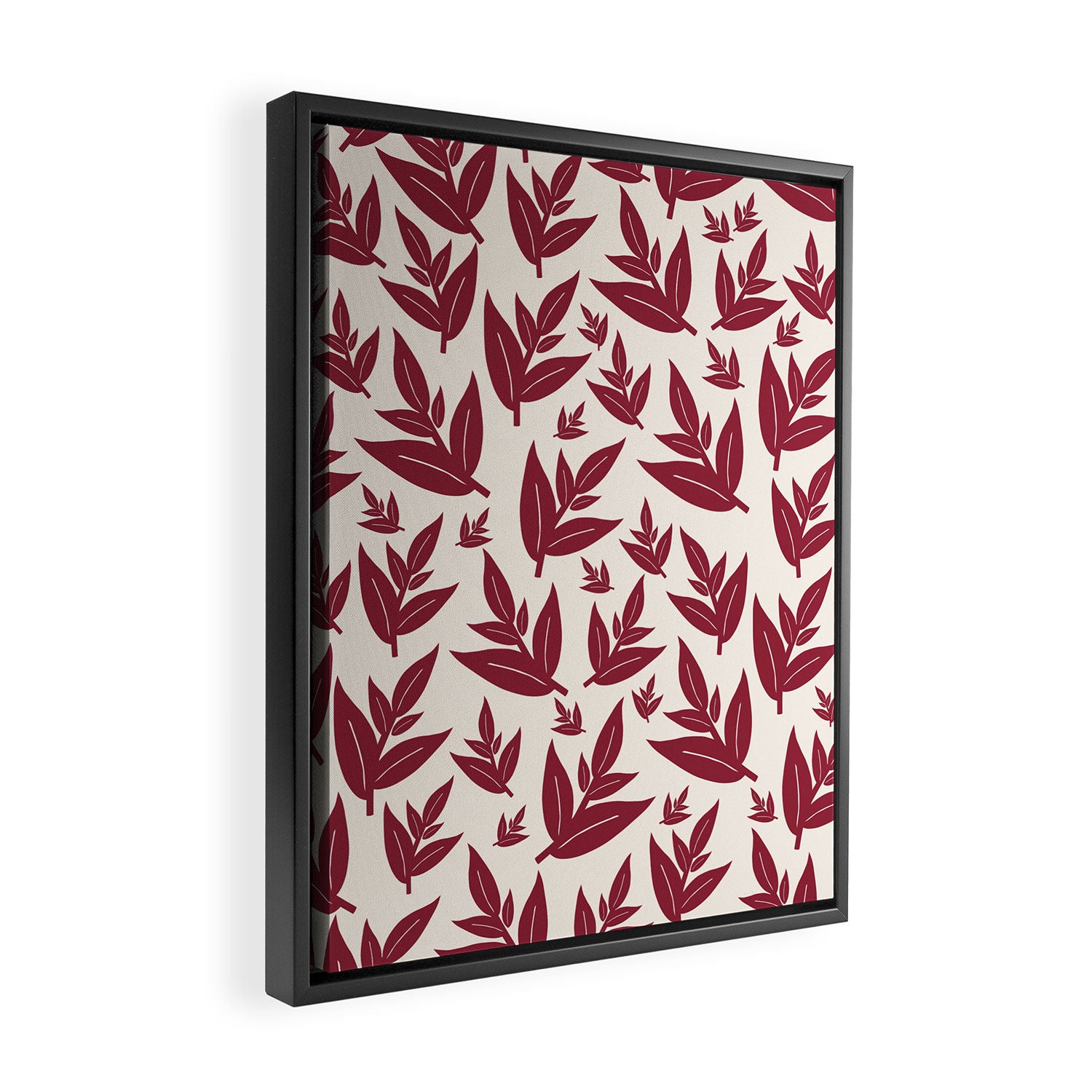 Red On Cream Leaves Framed Canvas Print Gallery Image 2
