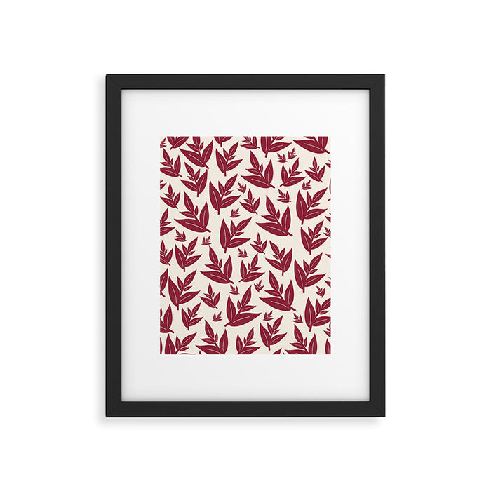 Red On Cream Leaves Framed Art Print Gallery Image 1