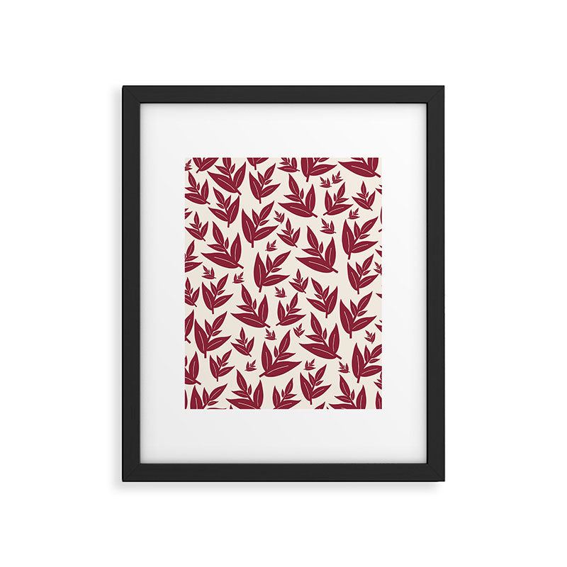 Red On Cream Leaves Framed Art Print Gallery Image 5