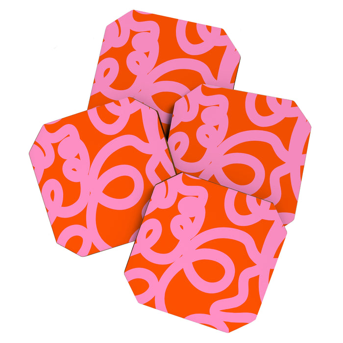 Retro Abstract Lines Orange And Pink Aesthetic Coaster Gallery Image 1