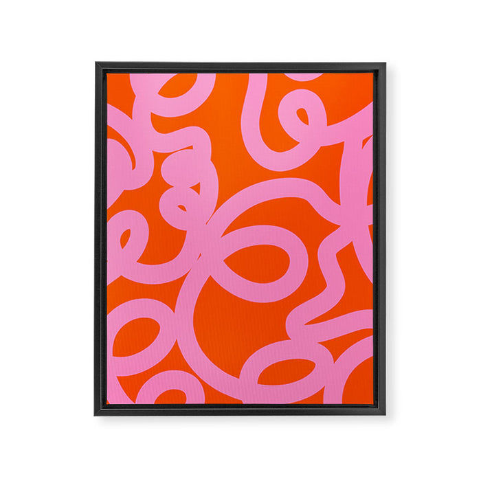 Retro Abstract Lines Orange And Pink Aesthetic Framed Canvas Print Gallery Image 1
