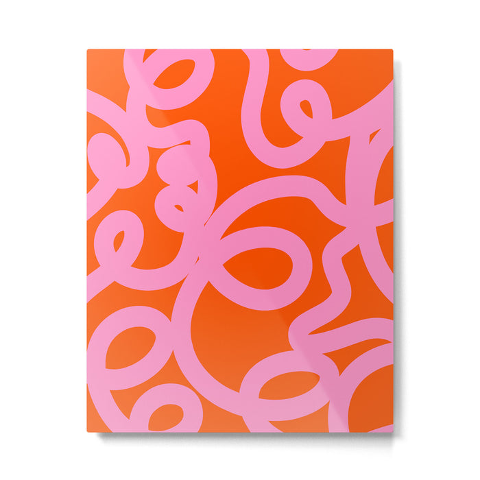 Retro Abstract Lines Orange And Pink Aesthetic Metal Print Gallery Image 1