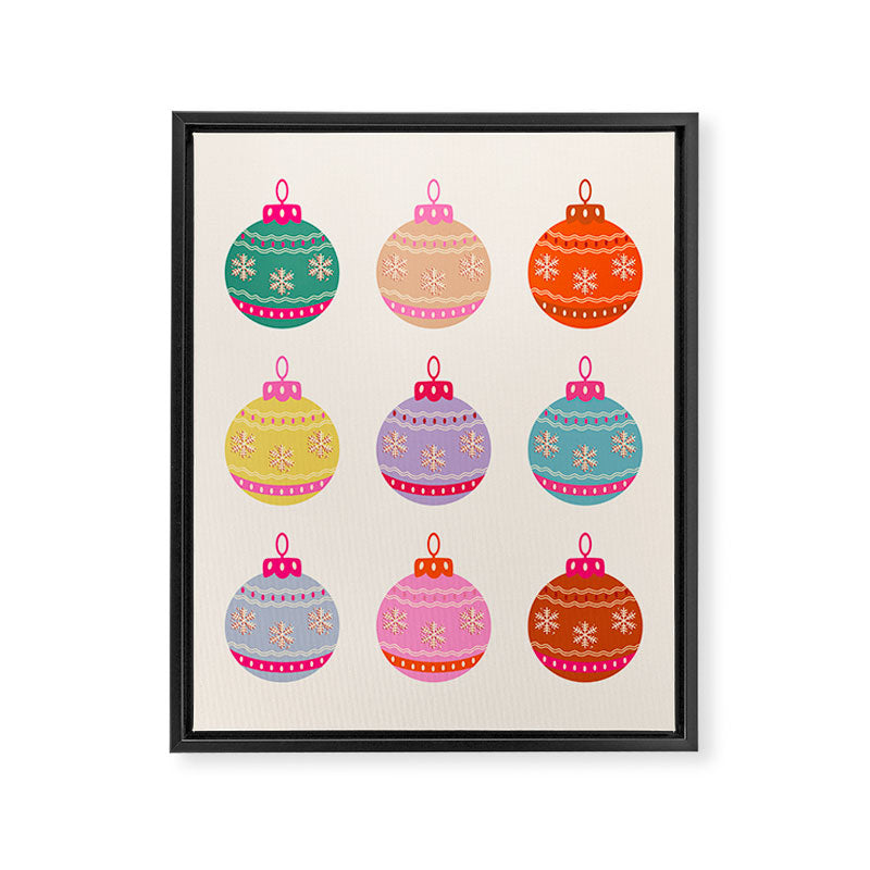 Retro Colorful Christmas Baubles Framed Canvas Print Gallery Image 6