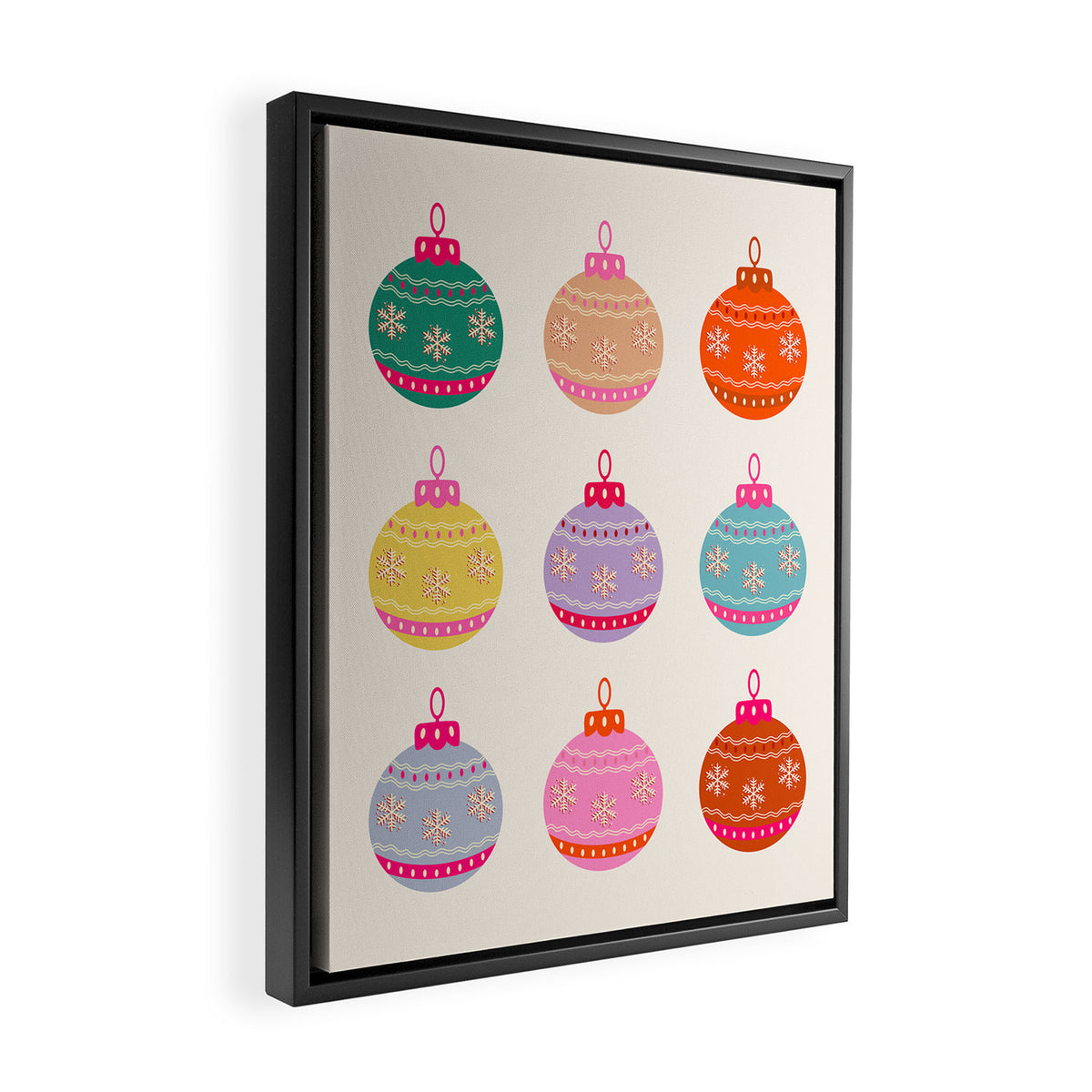 Retro Colorful Christmas Baubles Framed Canvas Print Gallery Image 2