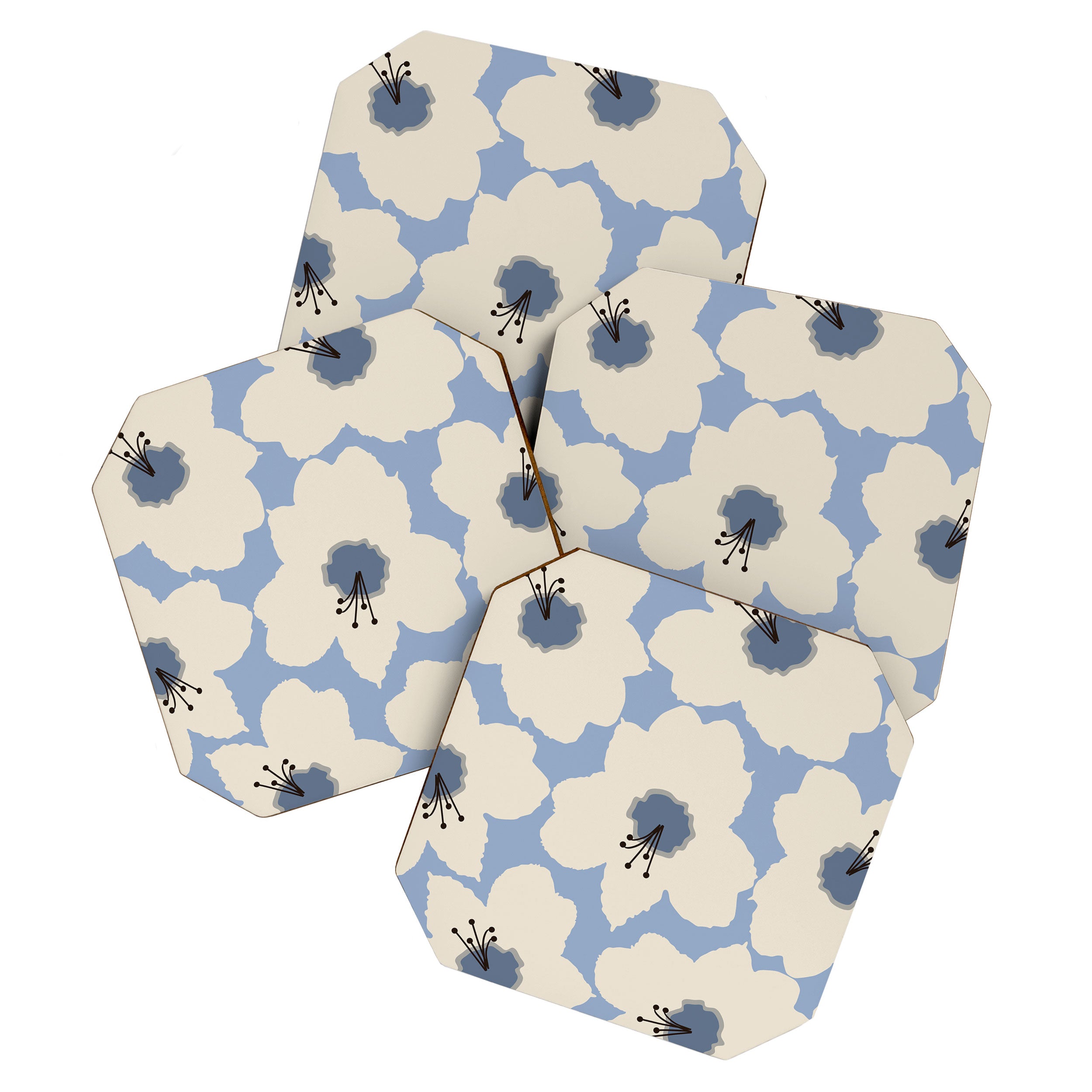 Retro Floral Light Blue Coaster Gallery Image 1