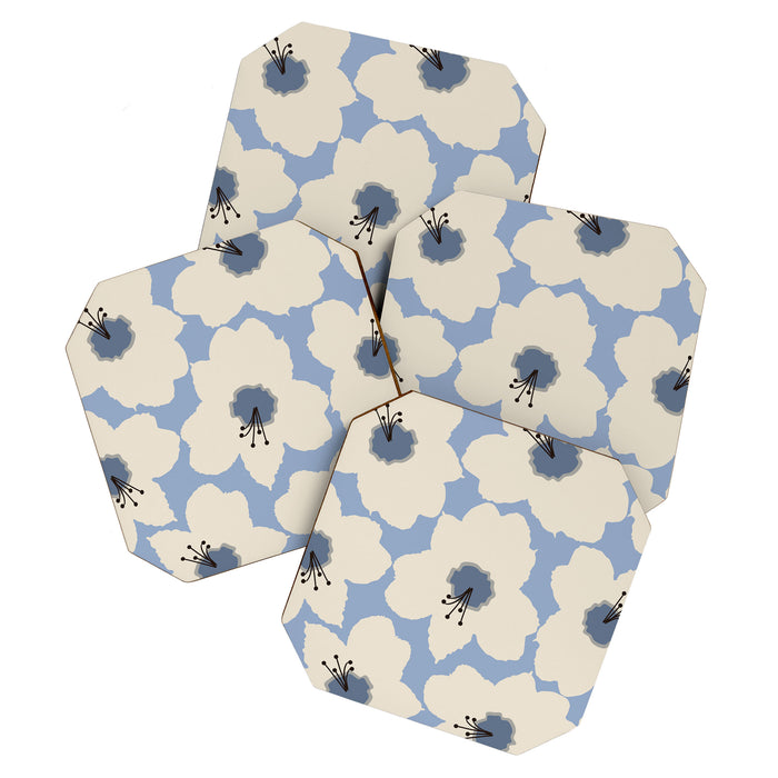 Retro Floral Light Blue Coaster Gallery Image 1