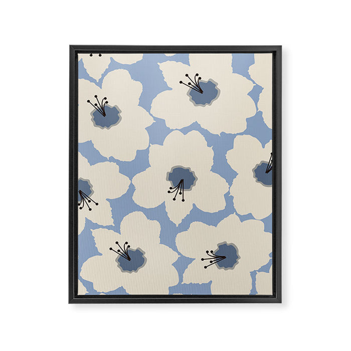 Retro Floral Light Blue Framed Canvas Print Gallery Image 1