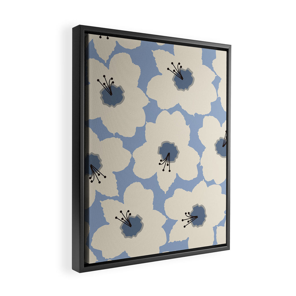 Retro Floral Light Blue Framed Canvas Print Gallery Image 2