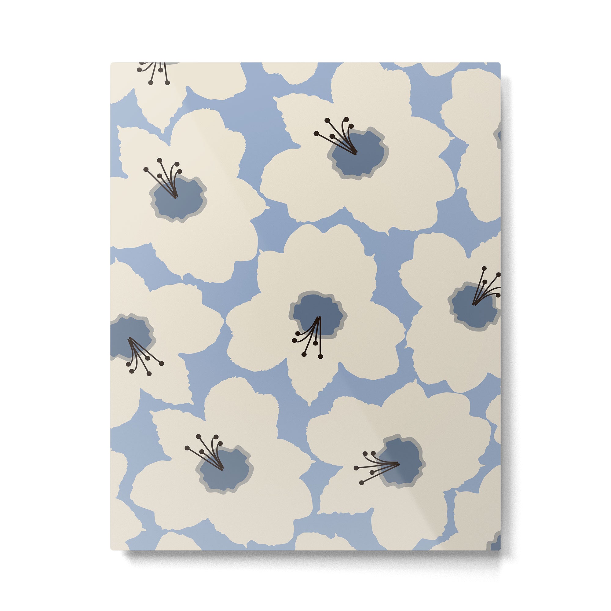 Retro Floral Light Blue Metal Print Gallery Image 4