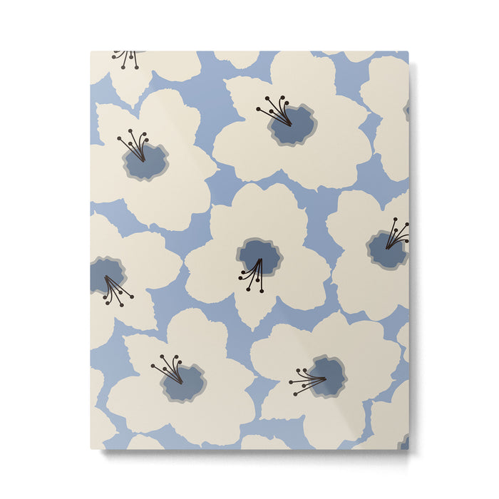Retro Floral Light Blue Metal Print Gallery Image 1