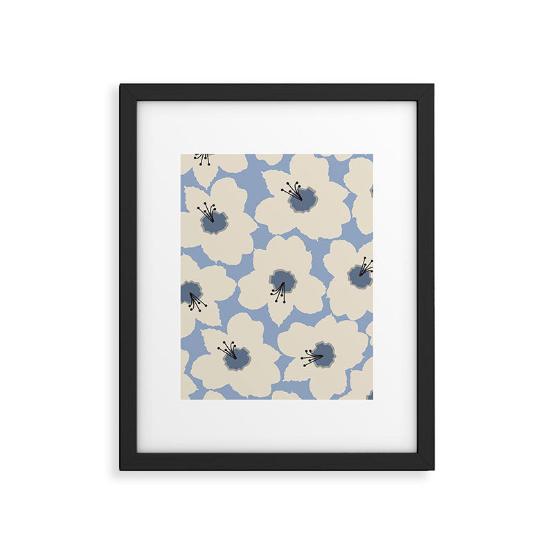 Retro Floral Light Blue Framed Art Print Gallery Image 5