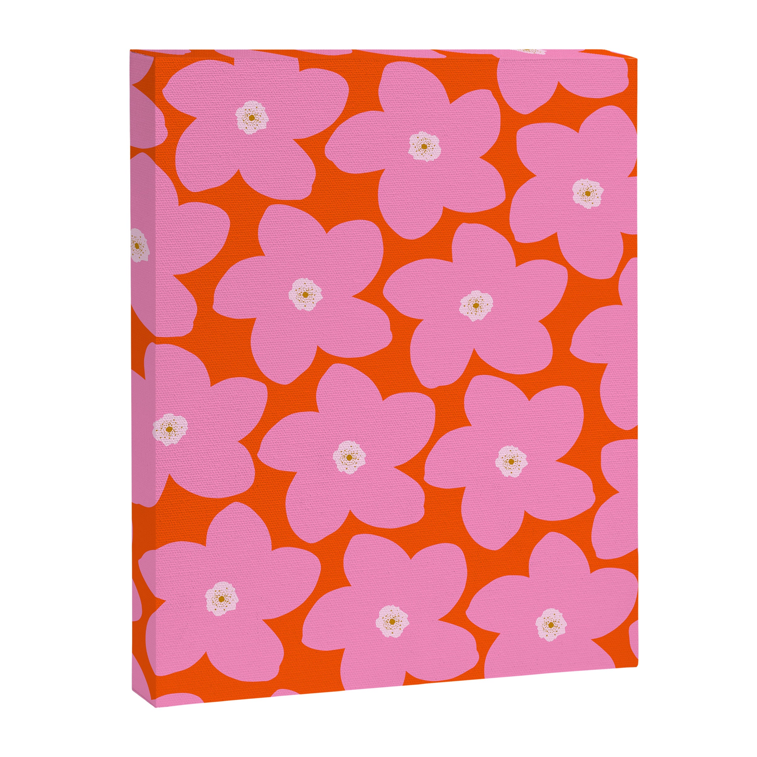 Retro Floral Orange And Pink Print Preppy Decor Abstract Flowers Canvas Print Gallery Image 6